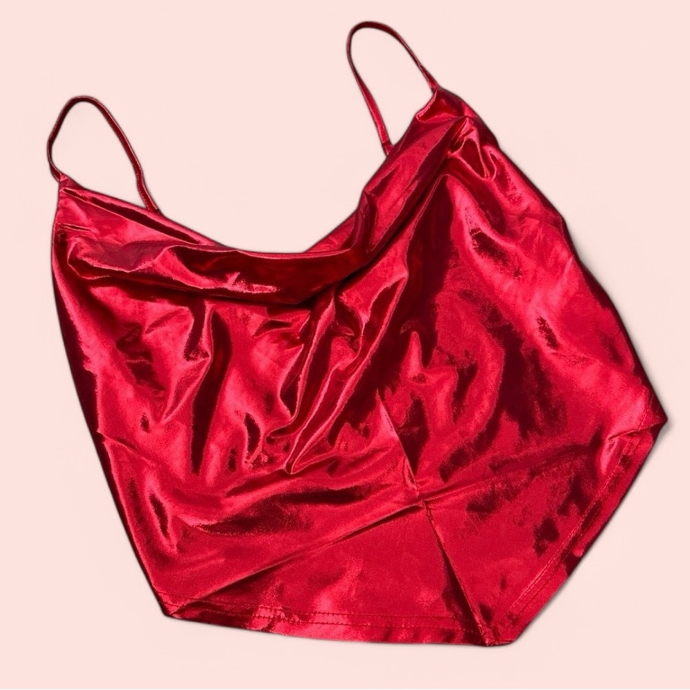 Vibrant Red Shiny Metallic Handkechief Top